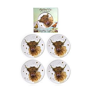 Set of 4 Cork Novelty Coasters - Jan Pashley Highland Coo
