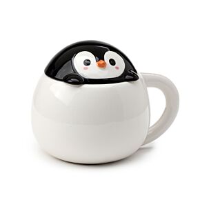 Peeping Lid Ceramic Lidded Animal Mug - Huddle Penguin