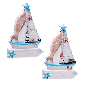 3D Printed Souvenir Seaside Magnet - Sailing Boat Sign & Fish