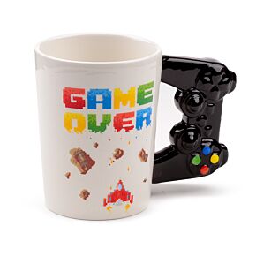 Shaped Handle Ceramic Mug - Game Over with Pixel Decal