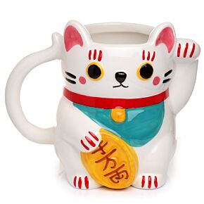 Novelty Shaped Ceramic Mug - White Maneki Neko Lucky Cat