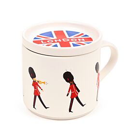 Porcelain Mug & Coaster Lid Set - London Souvenir London Guardsman
