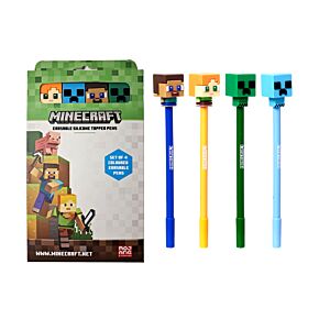 Set of 4 Erasable Pen with Silicone Topper - Minecraft Chibi Style