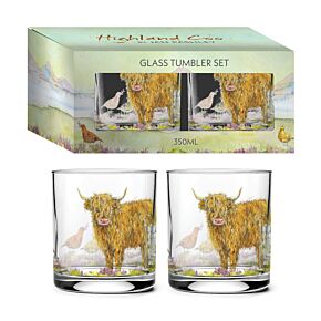Glass Tumbler Set of 2 350ml - Jan Pashley Highland Coo