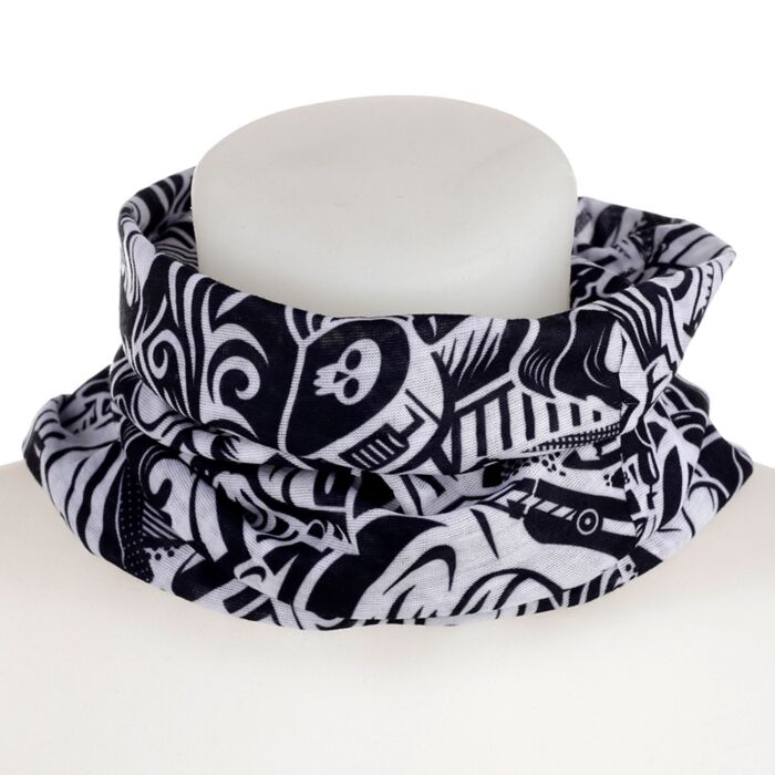 Neck Warmer Tube Scarf - Black & White Graffiti 
