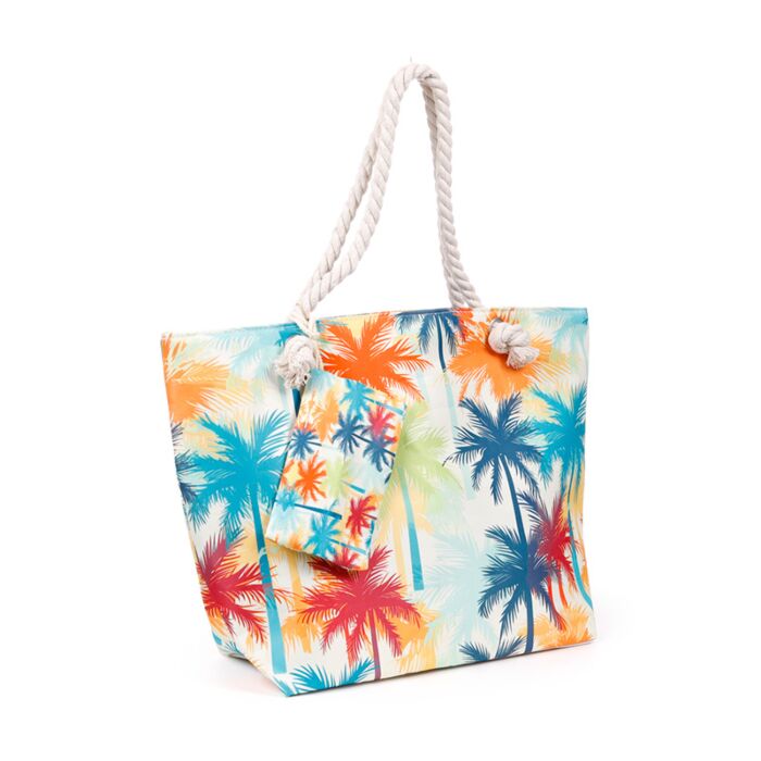 Beach Bag & Pouch Set - Multi Coloured Palm Trees