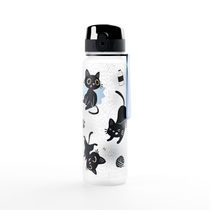600ml Shatterproof Pop Top Water Bottle - Lucky the Black Cat