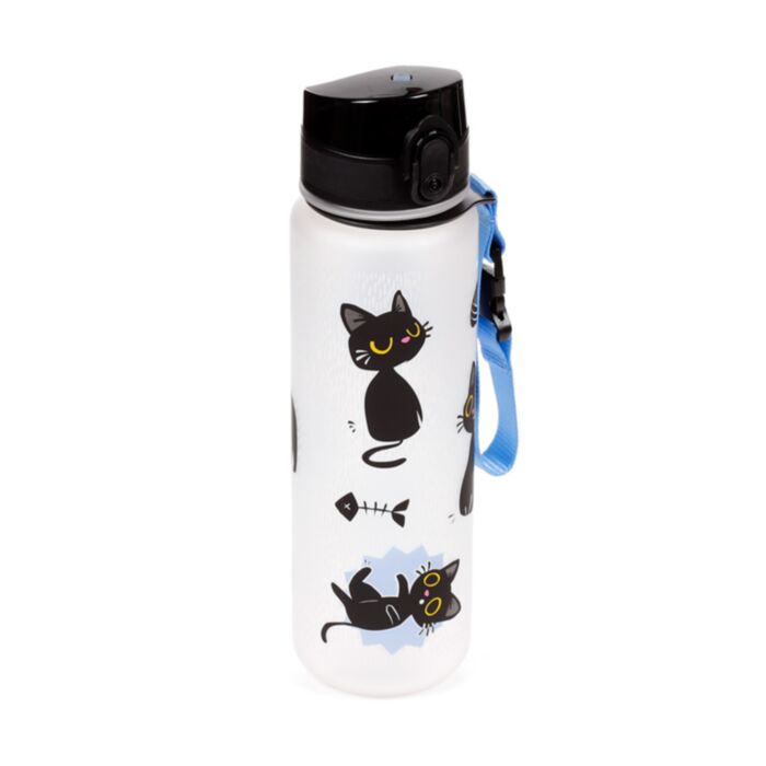 600ml Shatterproof Pop Top Water Bottle - Lucky the Black Cat