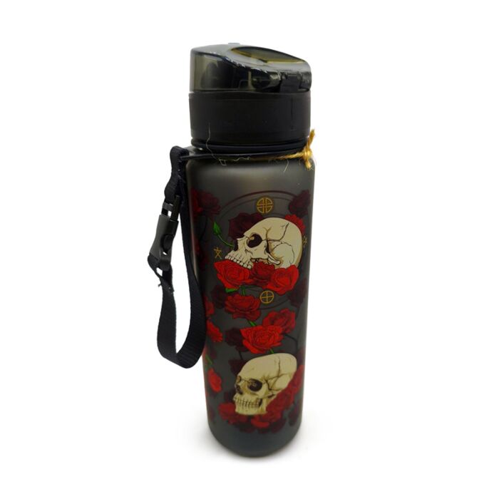600ml Shatterproof Pop Top Water Bottle - Skulls & Roses