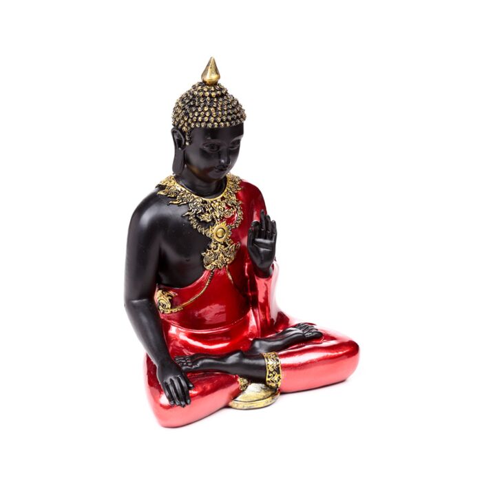 Decorative Thai Buddha Figurine - Red, Black & Gold Meditation
