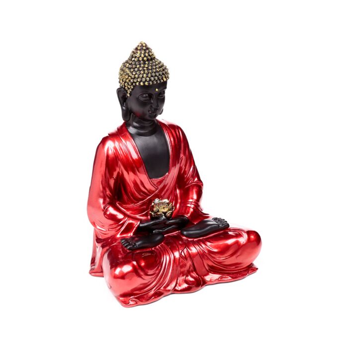 Decorative Thai Buddha Figurine - Red, Black & Gold Contemplation