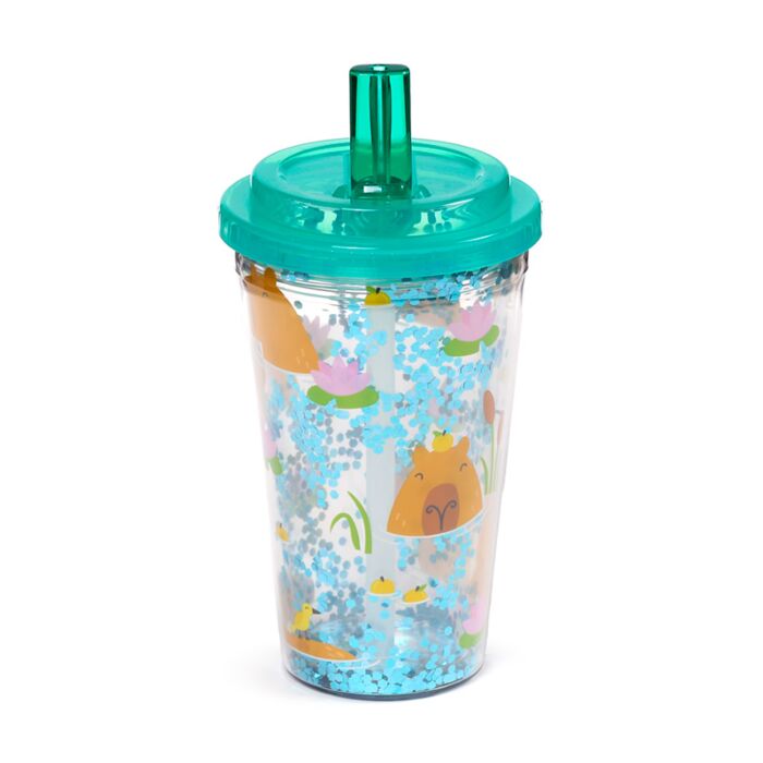 Shatterproof Double Walled Cup with Lid and Straw - Capybara