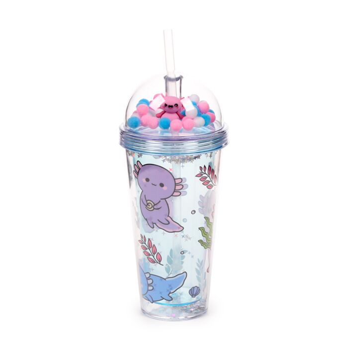 Double Walled Cup with Lid, Straw & Charms - Adoramals Maddie the Axolotl