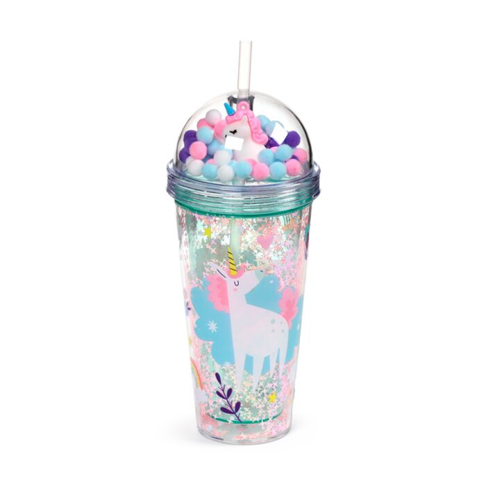 Double Walled Cup with Lid, Straw & Charms - Unicorn Magic