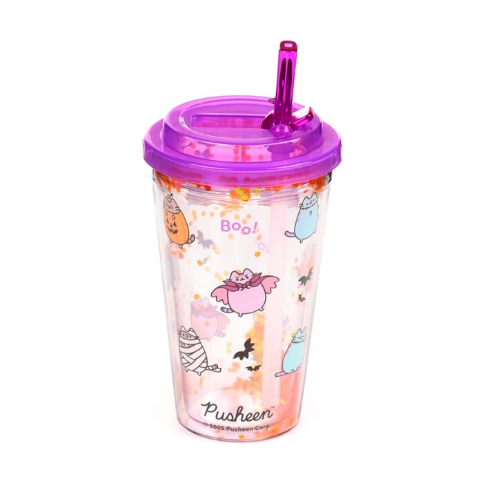 Shatterproof Double Walled Cup with Lid and Straw - Pusheen the Cat Halloween