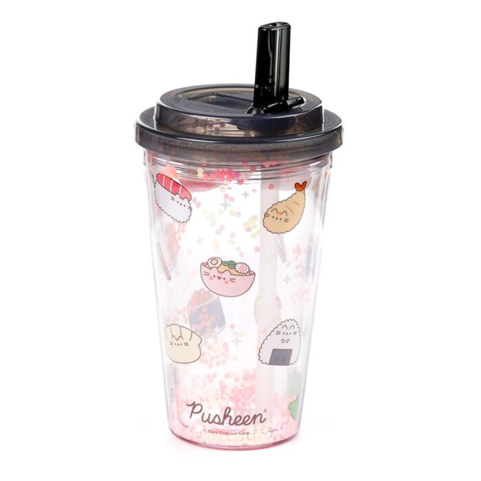 Shatterproof Double Walled Cup with Lid and Straw - Pusheen the Cat Sushi Club