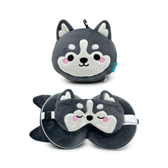 Relaxeazzz Travel Pillow & Eye Mask - Luna the Husky