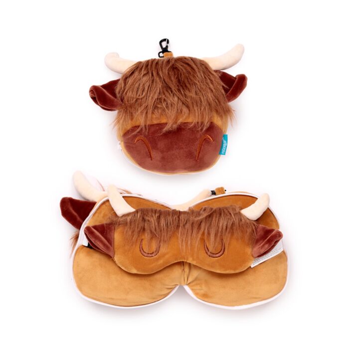 Relaxeazzz Travel Pillow & Eye Mask - Highland Coo