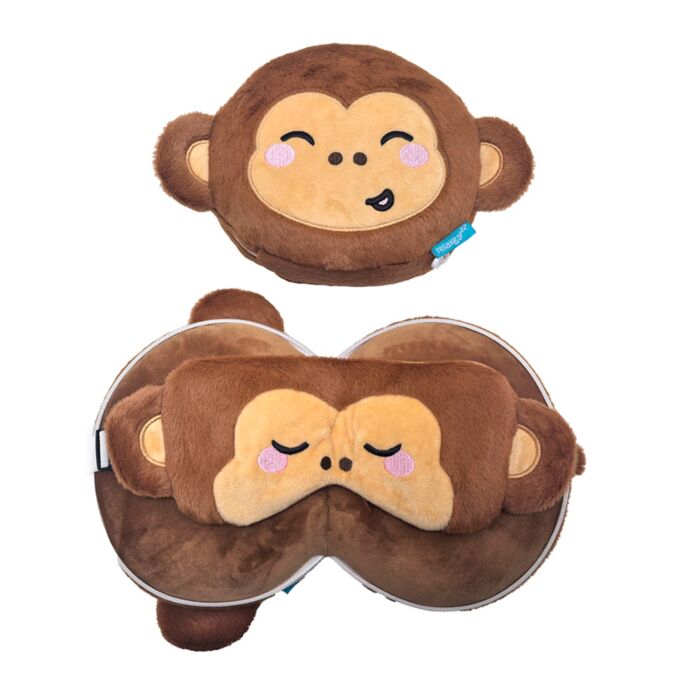 Relaxeazzz Travel Pillow & Eye Mask - Adoramals Jeremy the Monkey