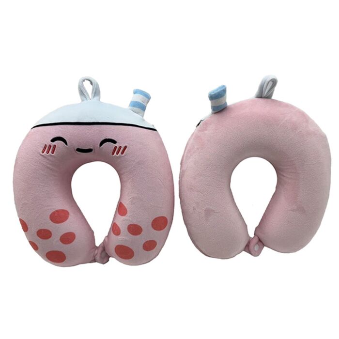 Relaxeazzz Plush Memory Foam Travel Pillow - Foodiemals Bubble Tea