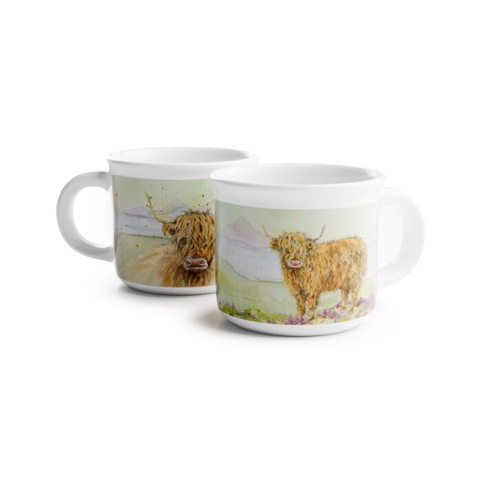 Set of 2 Porcelain Espresso Cups 75ml - Jan Pashley Highland Coo