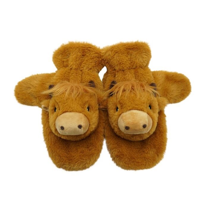 Plush Mitten Gloves - Highland Coo