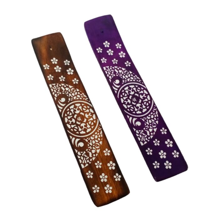 Mango Wood Ashcatcher Incense Stick Burner - Floral Pattern