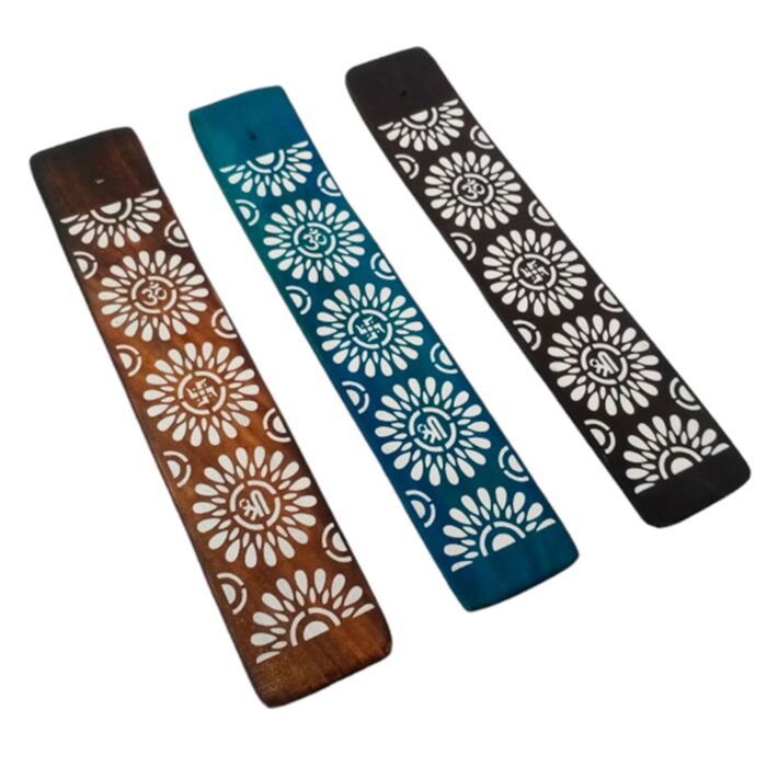 Mango Wood Ashcatcher Incense Stick Burner - Flower Pattern