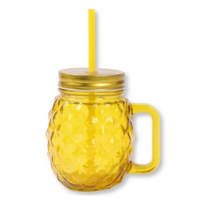 Glass Drinking Jar with Lid & Straw - Foodiemals Pineapple