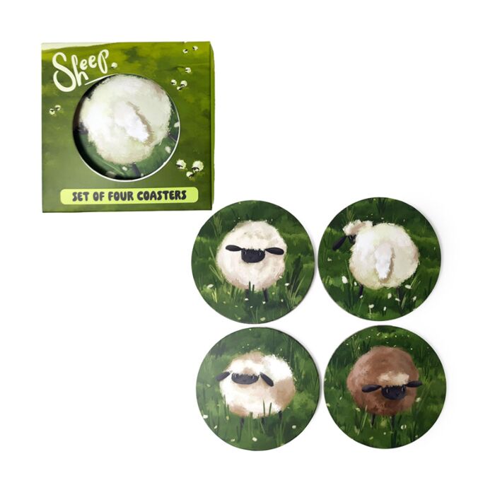 Set of 4 Cork Novelty Coasters - Sheep