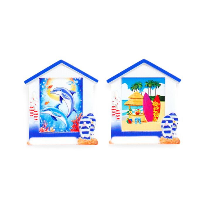 Souvenir Magnet - Beach Hut Shaped Beach Bar & Dolphins