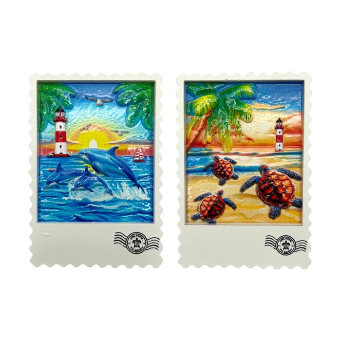 Souvenir Magnet - Stamp Shaped with Turtles & Dolphins