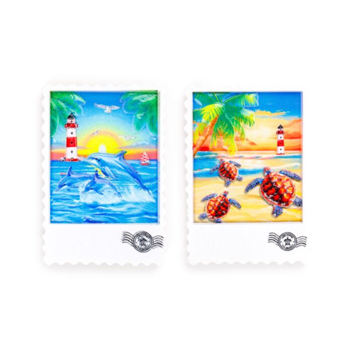 Souvenir Magnet - Stamp Shaped with Turtles & Dolphins