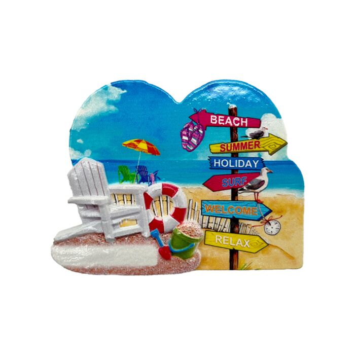 Souvenir Magnet - Heart Shaped with Beach Signs & Deck Chair