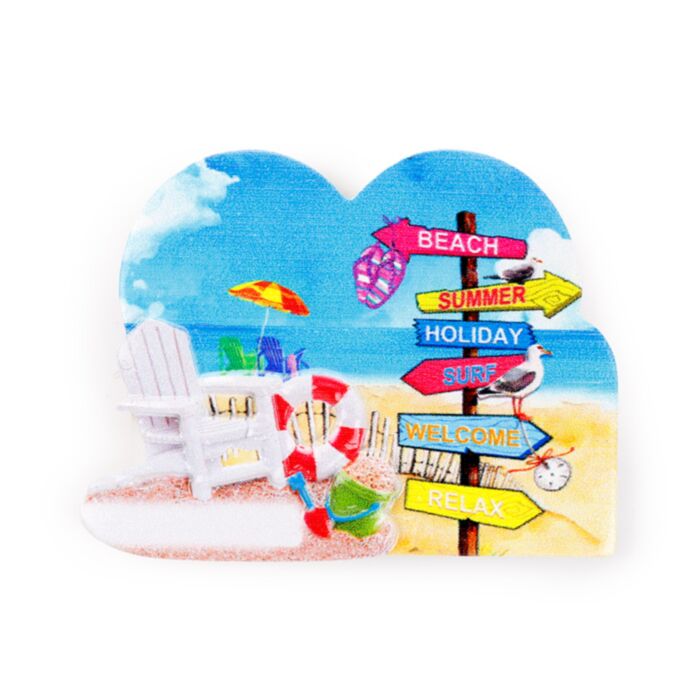 Souvenir Magnet - Heart Shaped with Beach Signs & Deck Chair