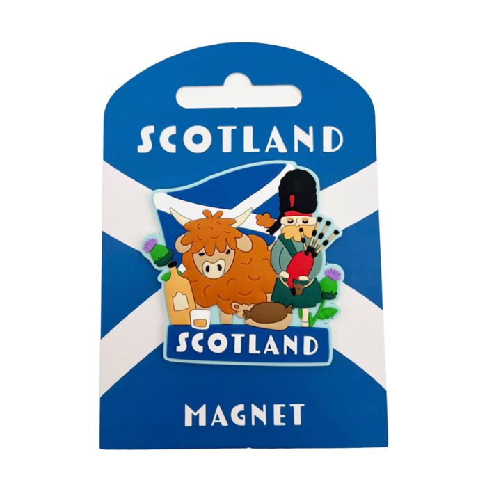 PVC Magnet - Highland Coo & Piper Scotland Souvenir