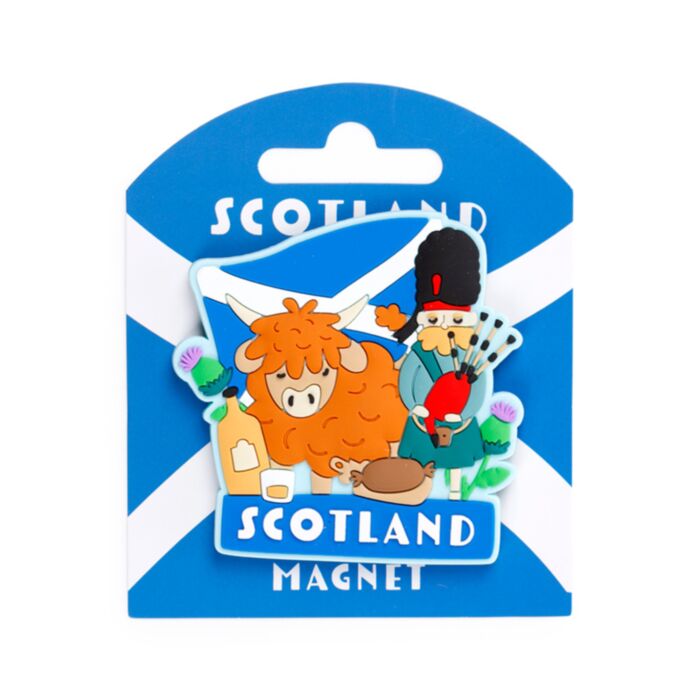 PVC Magnet - Highland Coo & Piper Scotland Souvenir