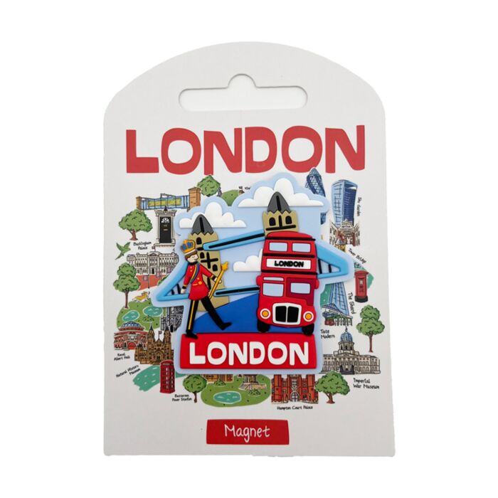 PVC Magnet - King, Tower Bridge & Red Bus London Souvenir