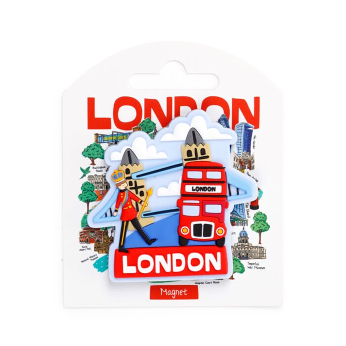 PVC Magnet - King, Tower Bridge & Red Bus London Souvenir