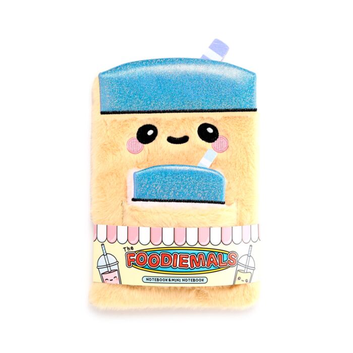 Plush A5 Notebook with Pouch & Mini Notebook - Foodiemas Bubble Tea