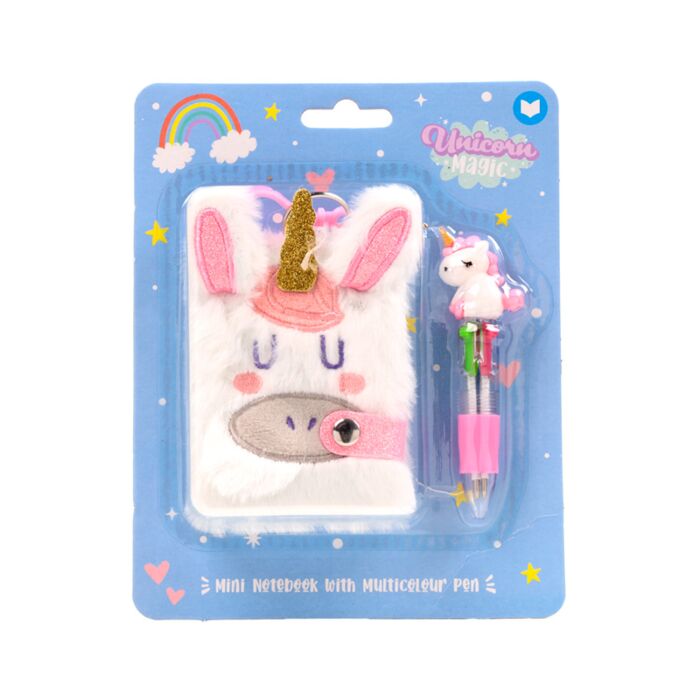 Plush A7 Notebook & Multi Colour Pen - Unicorn Magic