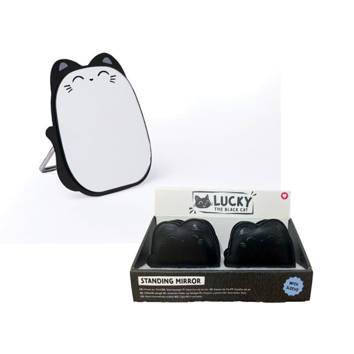 Free Standing Mini Compact Mirror - Lucky the Black Cat