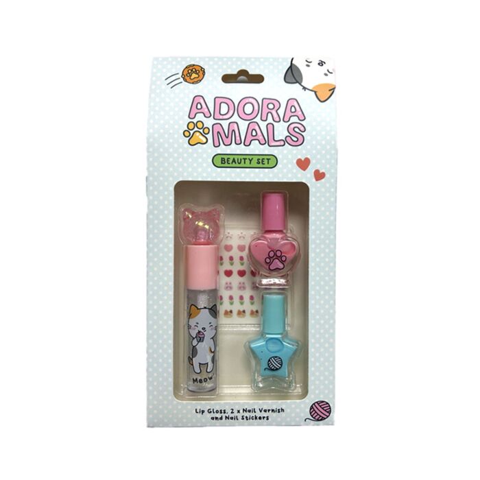 Kids Lip Gloss & Nail Cosmetic Beauty Set - Adoramals Lola the Cat