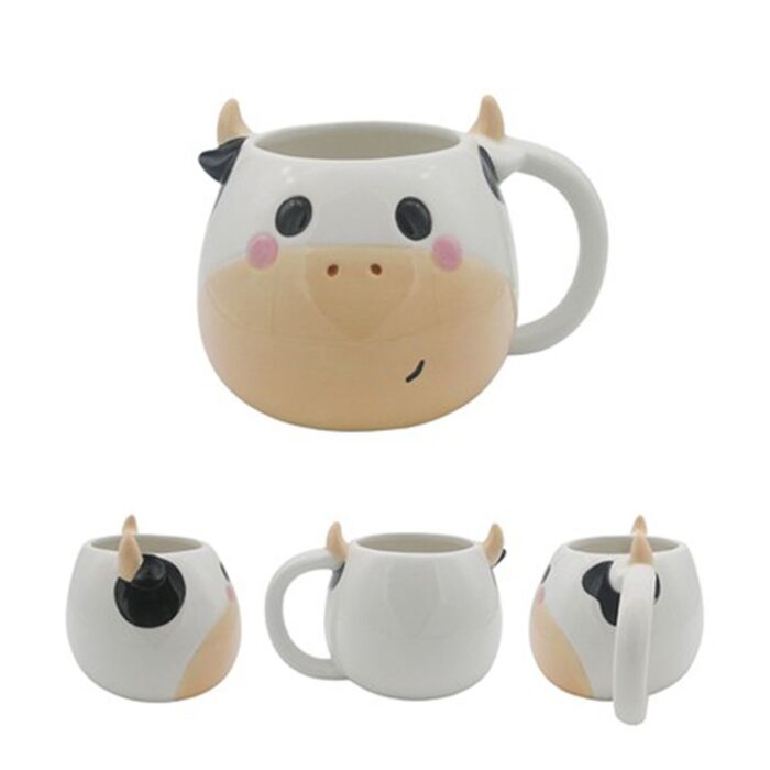 Ceramic Shaped Head Mug - Black & White Cow