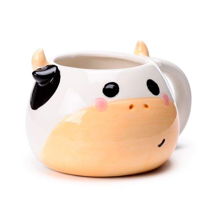 Ceramic Shaped Head Mug - Black & White Cow