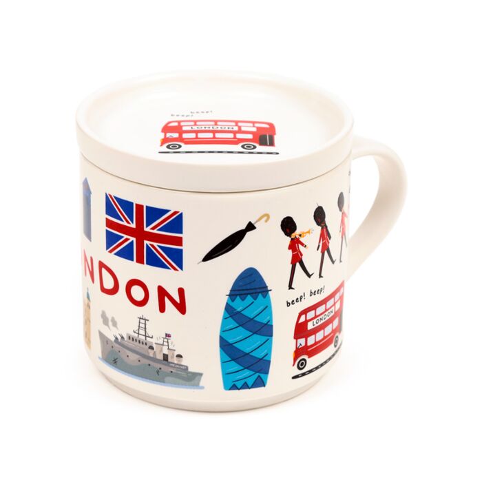 Porcelain Mug & Coaster Lid Set - London Souvenir
