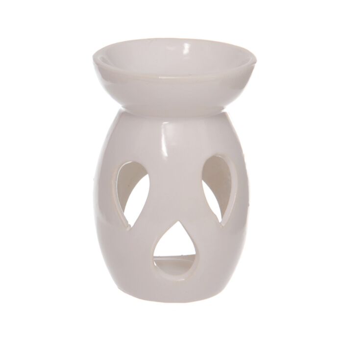 Simple Tear Drop Cut-Out White Ceramic Oil and Wax Burner
