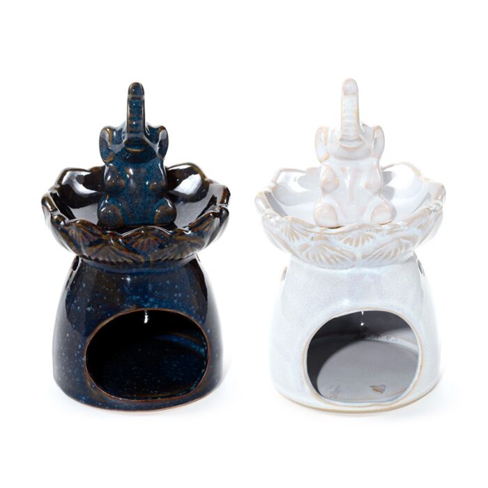 Porcelain Oil Burner - Eden Elephant Lotus Flower