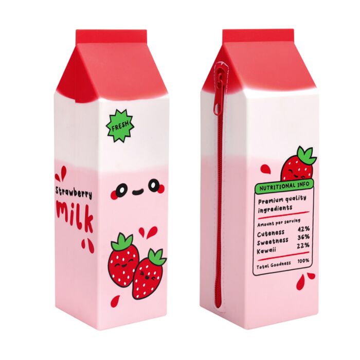 Silicone Upright Pencil Case - Foodiemals Strawberry Milk Carton