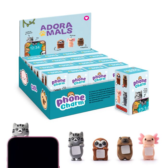 Adoramals Axolotl, Sloth, Capybara & Cat Adhesive PVC Phone Charm